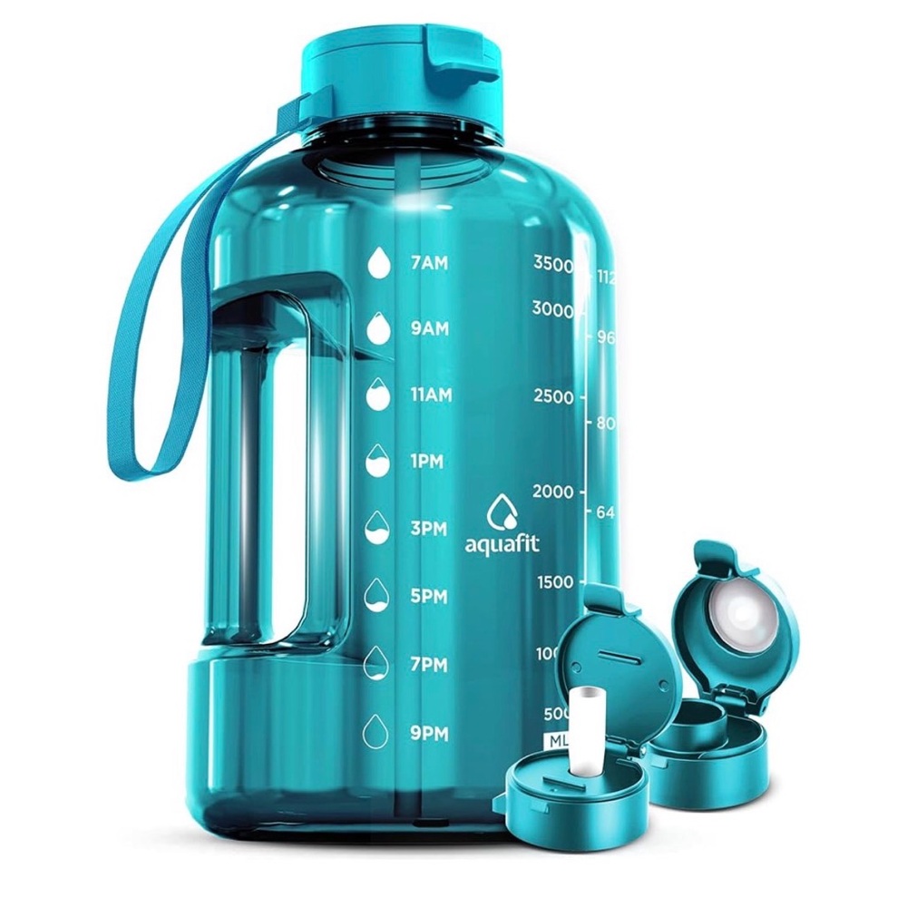 Aquafit Leakproof Water Bottle with Strap and Time Marker 128 oz